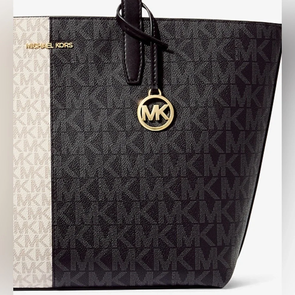NWT MICHAEL KORS OUTLET Jet Set Medium Two-Tone Logo Tote Bag (B002) - Picture 4 of 6
